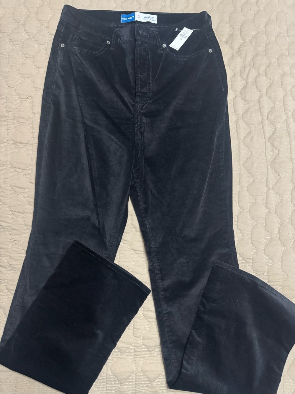 Old Navy Women's Extra High Rise Baby Bootcut Black Tall Velour Pants NWT